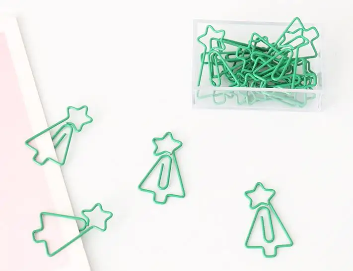 20 шт./упак. Kawaii Мини зеленый цвет Merry в форме рождественской ёлки металлическая закладка скрепки фото клипса для заметок канцелярские подарки