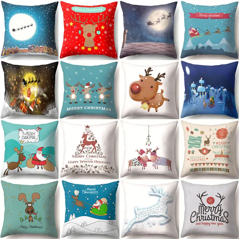 

Cute Deer Christmas Cushion Cover Polyester Decorative Throw Pillow Xmas New Year Home Decor cojines decorativos para sofa 40543