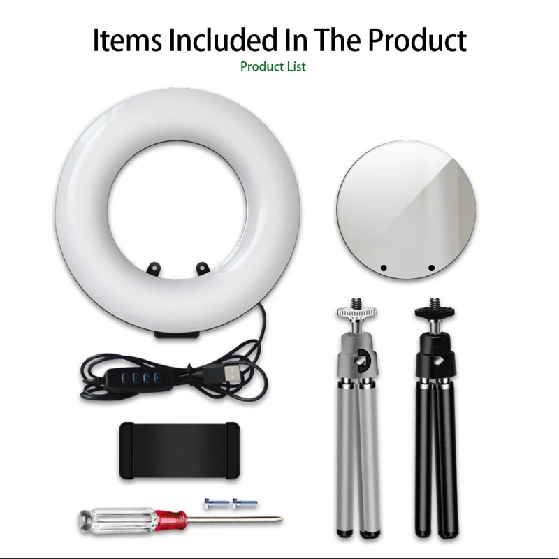 

9Inch LED Desktop Ring Light Kit with Tripod Phone Holder for Makeup Live Stream YouTube Video Beauty
