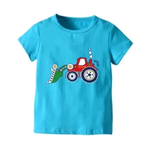Г., Новая Стильная летняя одежда в европейском и американском стиле для мальчиков, футболка с короткими рукавами из чистого хлопка с рисунком экскаватора для маленьких детей