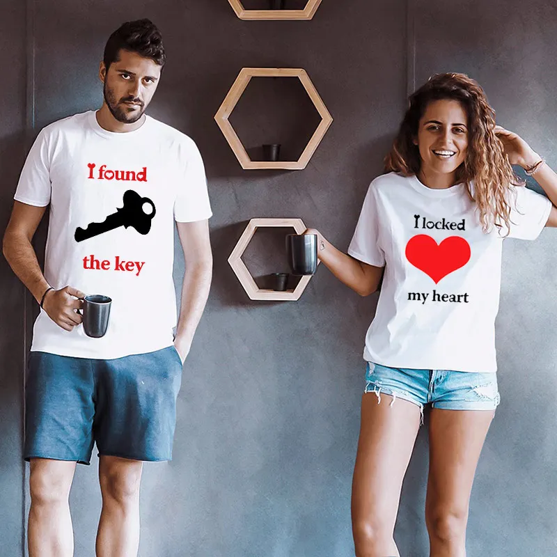 Футболка с надписью I Locked My Heart Found The Key для пары летние топы влюбленных забавные