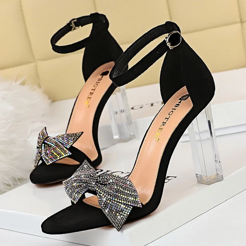 Bigtree Sandalias con lazo y diamantes de imitación para mujer, zapatos  convertibles, tacones de ante, talla grande 432021|Sandalias de mujer| -  AliExpress