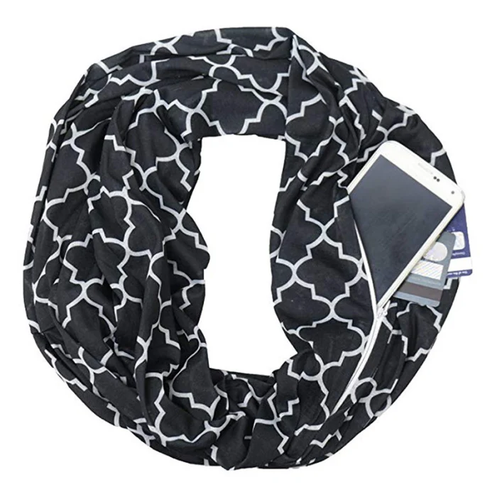 Portable Women Scarf Pocket Infinity Scarf All Match Travel Journey Scarves SER88