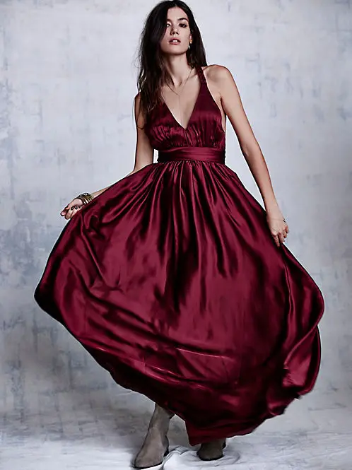 

free shipping vestido de festa v-neck bow satin 2018 new fashion hot sexy backless long Formal dress party evening elegant dress