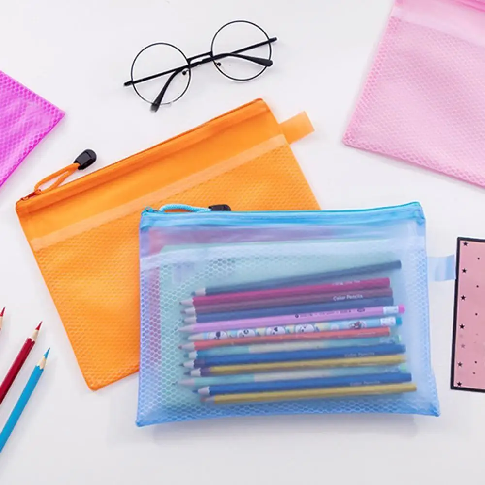 

High quality Random Color Plastic Double Layer Paper Document File Bill Zipper Bag Pencil Pouch
