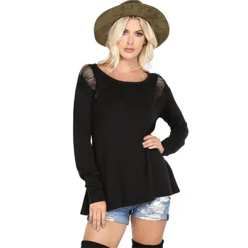 

Women's Sweater New Long-sleeved Round Neck Solid Sexy Hollow Autumn Winter Fashion Casual Daily Loose Comfortable Jumper #S