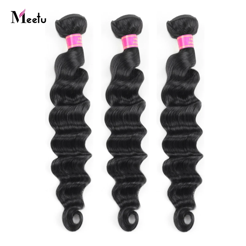 Meetu Loose Deep Wave Bundles 100% Human Hair Extensions 1/3/4 Deal Non Remy Brazilian Weave Natural Color | Шиньоны и парики