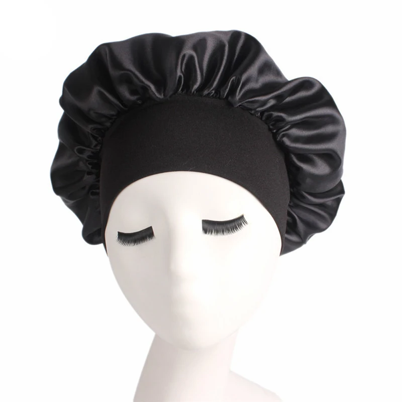 Bonnets de couchage en Satin pour femmes, couleur unie, bonnet extensible, pour usage quotidien et beauté