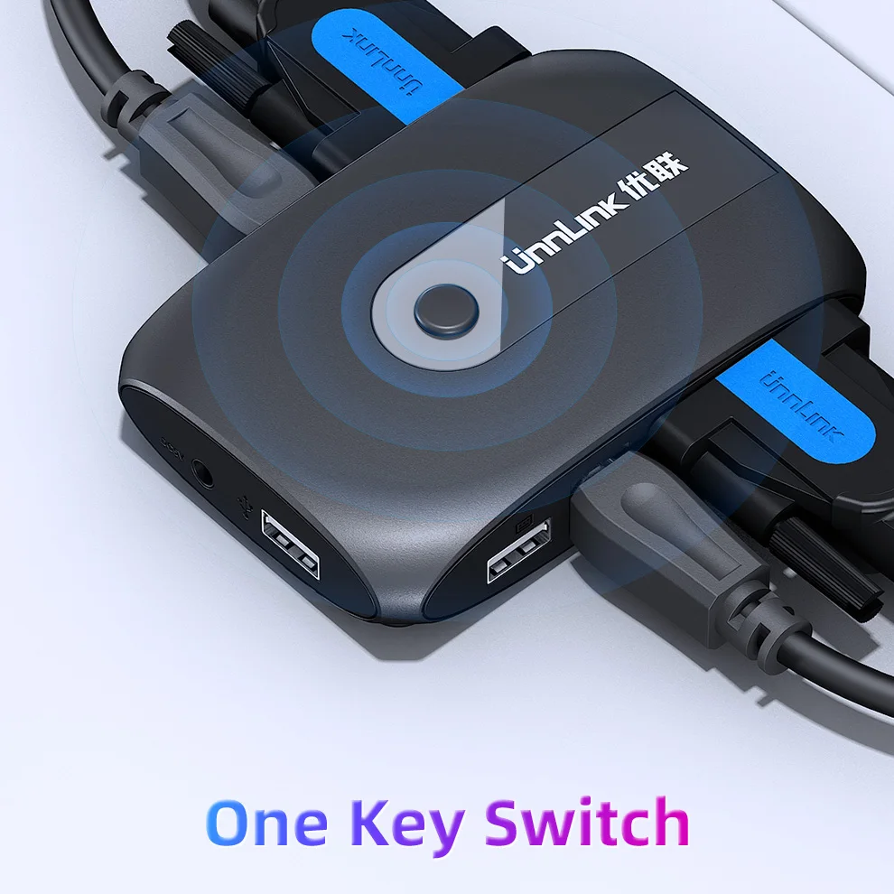  Unnlink 2X1 DVI KVM Switch Box Selector DVI Switch 2 In 1 Out Sharing USB 2.0 Monitor Mouse Keyboar
