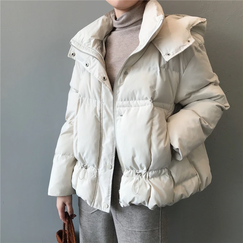 

Fashion Short Hooded Parka Oversize Coat Winter Down Jacket Women Drawstring Thick Warm Chic Coat Female Office Lady CRRIFLZ