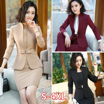 

Womens Blazers Pant Set Formal Office Pant Suit For Long Sleeve Uniform Elegant Feminino Business Formal Work Suit Plus Size 4XL