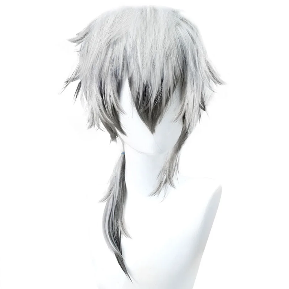 silver gray wig HSIU SilverAsh косплей парик, игра Arknights парик, серебристо-белые короткие волосы, косплей парик для парня, серебристо-серые уши аксессуары для волос - Цвет: silver gray wig