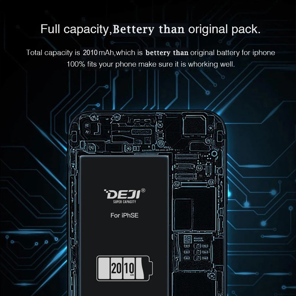 Фото Аккумулятор DEJI для iPhone 5s 5 se, оригинальный литий-ионный аккумулятор высокой емкости для сотового телефона, сменные батареи 2010 мАч №5
