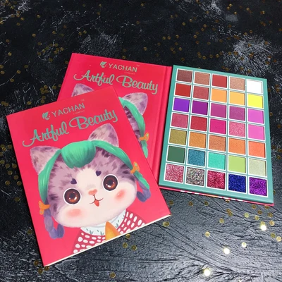 Новинка, милый кот, большие, 35 цветов, палитра теней для век, перламутровые, матовые, единорог, Радужный цвет, студенческие, вечерние