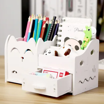 

Office Pen Drawer Organizer Wooden Container Cartoon Finishing Drawer Organizer Phone Shelf Stationery Sundries Cosmetic Boxes