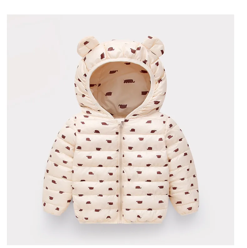 WLG baby winter velvet thick print zipper cartoon ears warm hooded coat kids all match cotton fanshion casaul cloth 18M-5years