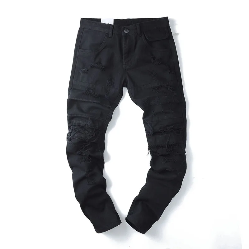 Темные иконы рваные джинсы мужские облегающие джинсовые штаны хип-хоп джинсовые брюки мужские брюки уличная одежда - Цвет: black jeans