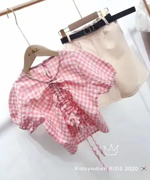 

2020 Korean style girls plaid shirt fashion summer cotton girls blouse 2-7t F217