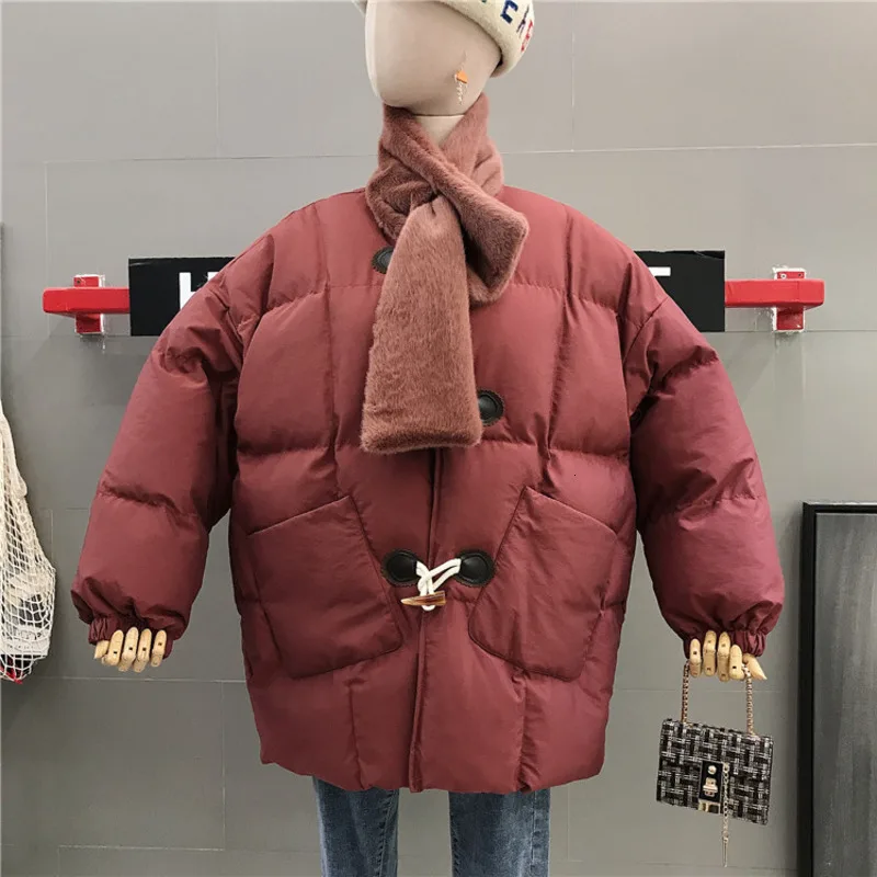 [EWQ] Winter new Loose Thickening Cotton-padded coats korea style Long Fund Ox Horn Buckle Parka Overcoat women 16N-a34