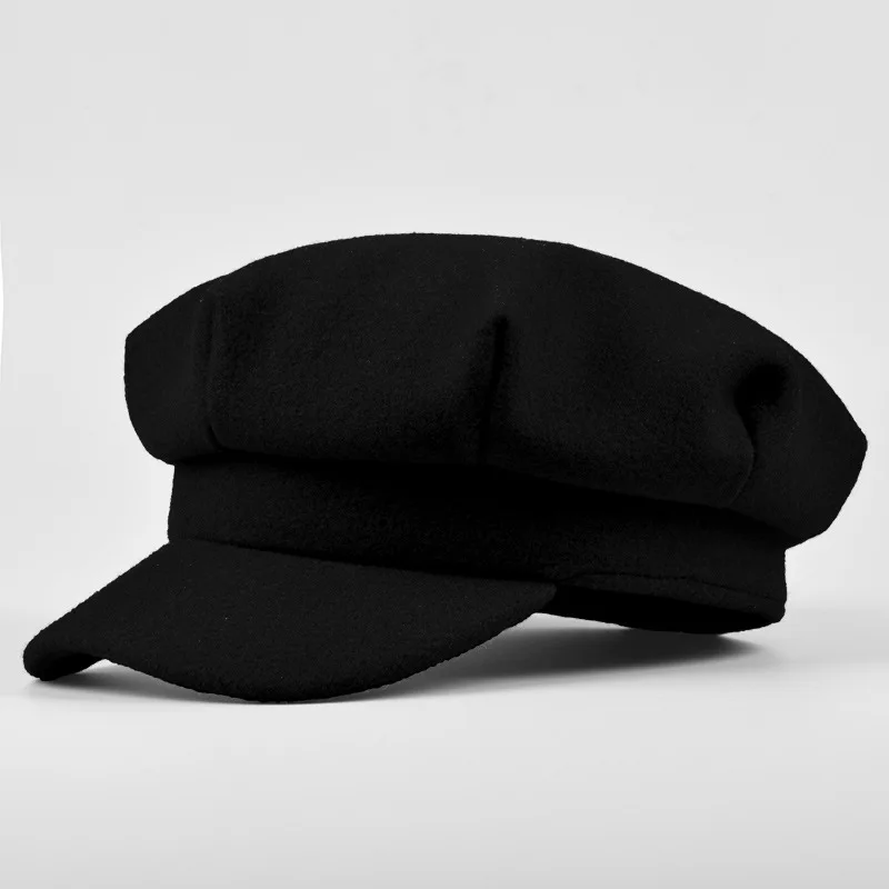 Фибоначчи бренд качество полушерстяной берет осень зима Gorras плотная ткань Casquette восьмиугольная шляпа для мужчин и женщин Кепка - Цвет: Черный