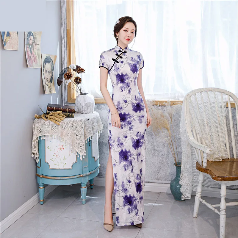 New Women Cheongsam Chinese Traditional Slim Dress Wedding Costume Long Dresses Sexy Qipao Multi Color