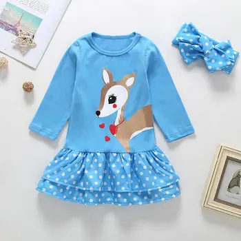 

PatPat Deer Dress with Polka Dot Headband Ruffle Hem Round Collar Summer and Autumn Cotton Casual Dress for Baby Toddler Girl