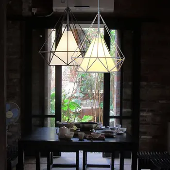 

Restaurant Chandelier Wrought Iron Diamond Lamp Geometric Personality Bar Clothing Store Creative Simple Hanging Line Lamps