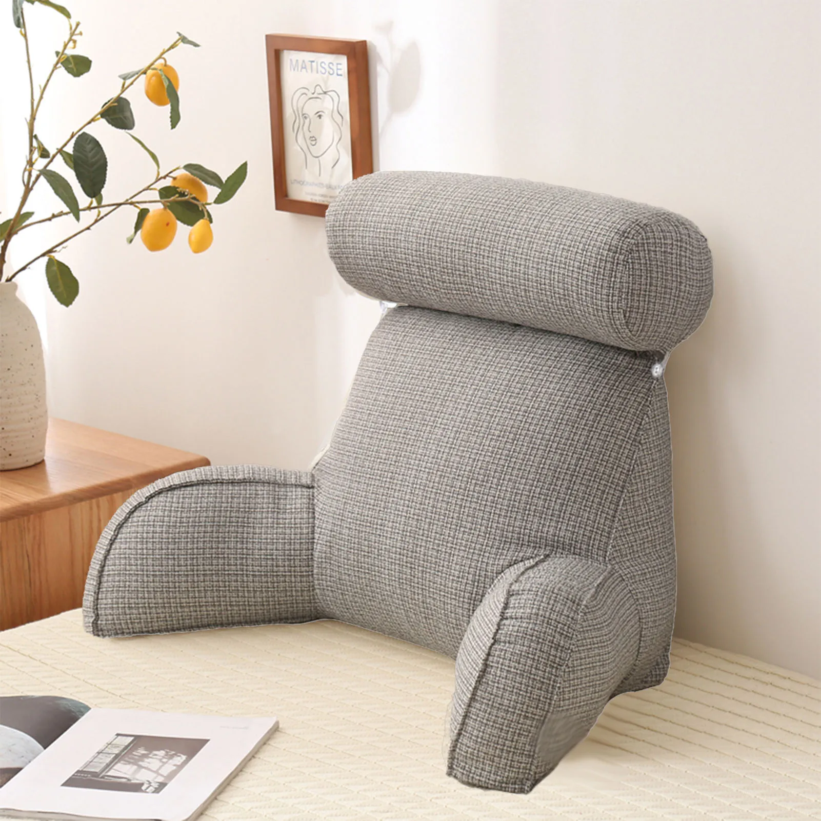 Yliquor Plush Big Backrest Reading Rest Pillow Lumbar Support Chair Cushion with Arms BU