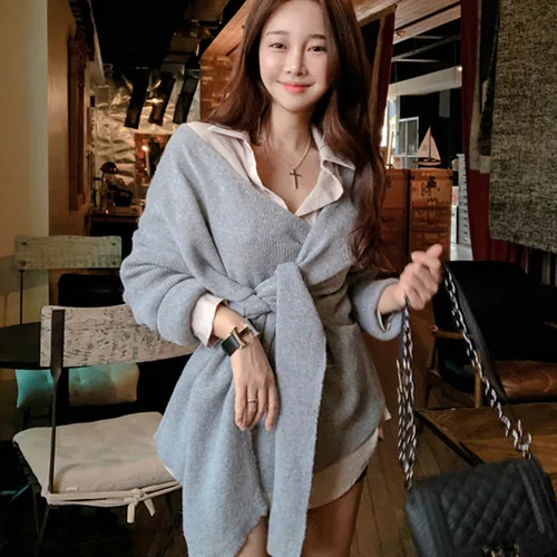 SuperAen зимние и осенние женские пуловеры свитера корейский стиль Дикий женксие Кофты с v-образным вырезом модные вязаные топы женские - Цвет: grey