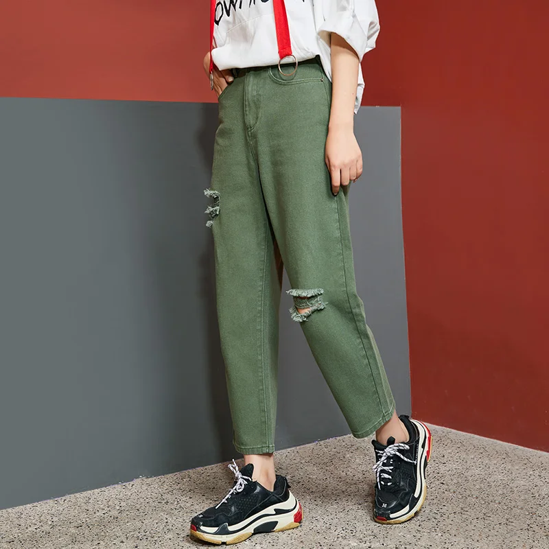Женские свободные джинсы LEIJIJEANS, модные рваные джинсы с высокой посадкой большого размера, популярная модель трех цветов на выбор