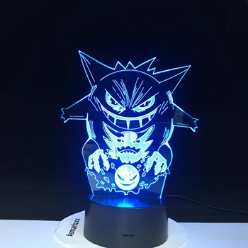 

3D-815 Pokemon Gengar 3D Lamp Cool Colorful LED Night Light USB Black Base Cartoon Decorative Desk Lamp Child Christmas Gift
