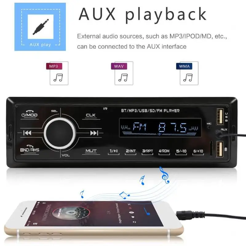 Автомобильный Bluetooth MP3-плеер Dual USB AUX BT 2,4 Аудиомагнитола автомобильное зарядное устройство