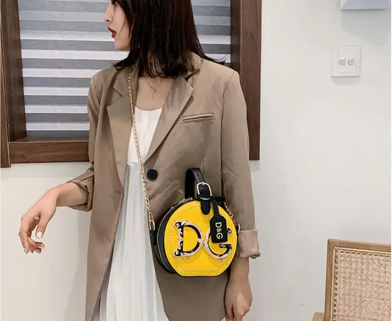 Новая модная женская маленькая круглая сумка на цепочке, ручная косая сумка, сумка 10