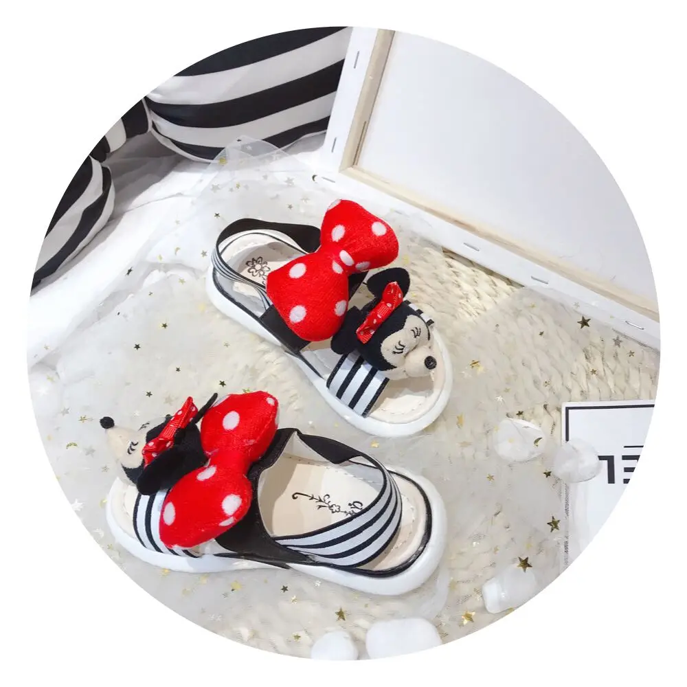 Disney детская с рисунком Минни и бантом тапочки на нескользящей мягкой подошве сандалии для девушек сандалии на каждый день для девочек, детские сандалии