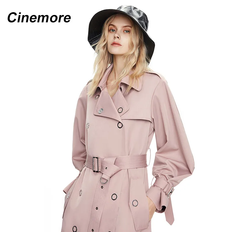 Cinemore 2020 осень Женский Тренч классический двубортный с металлической пряжкой и