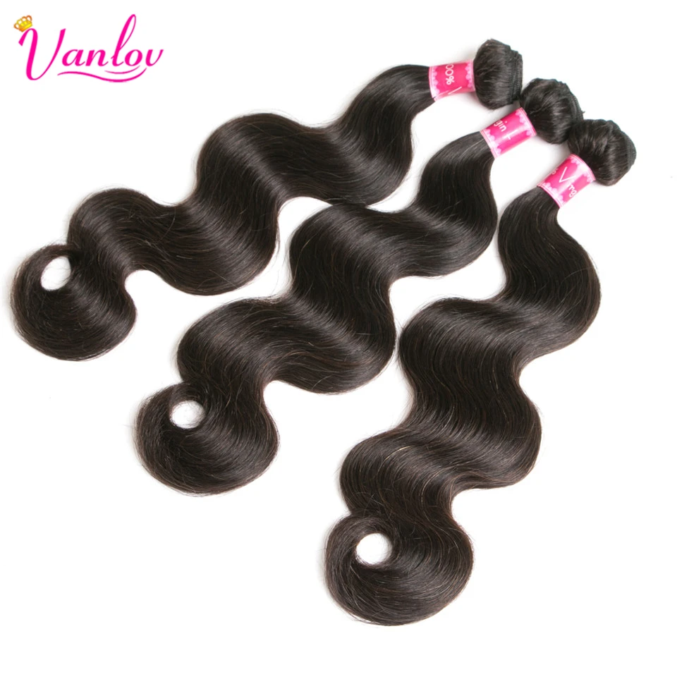 Vanlov Hair Brazilian Body Wave Hair Human Hair Weave Bundles Extension NaturalJet Black Remy 3 PcsLot Hair Bundle Deals
