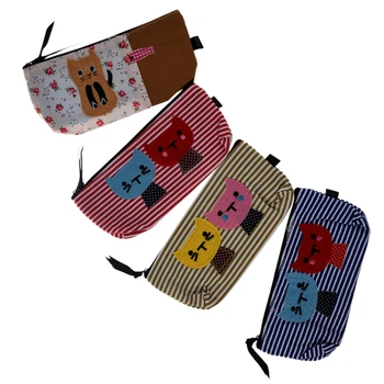 

Lot of 4 pen bags in fabric various colors Cat Pattern
