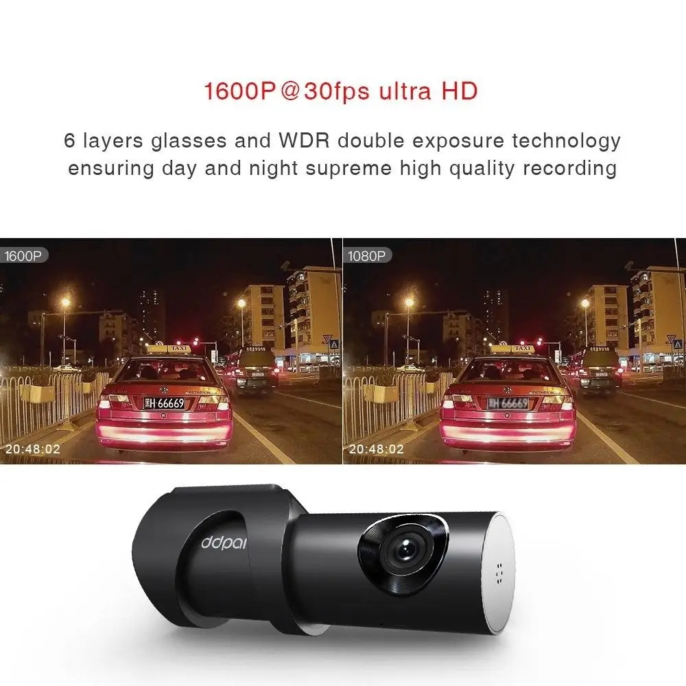 DDPai Mini3 Car HD 1600P Dash Cam DVR Built-in 32G eMMC Storage Car WIFI Camera Loop Recording Dash Camera with F1.8 Aperture