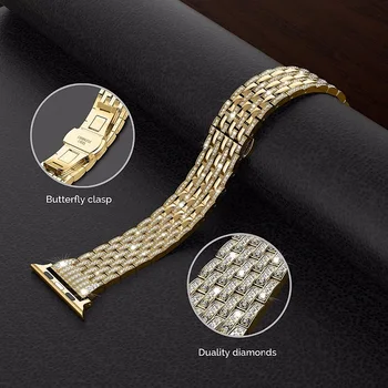

series 5/4/3/2/1 Rhinestone Diamond Bands Stainless Steel Strap for Apple Watch Bands 38mm/40/42mm/44mm for iwatch Link Bracelet