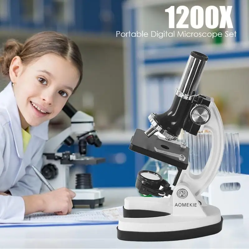 

120X-1200X Starter Compound Microscope Kids Science Kit Biological Microscope with LED Lamp Children Student Gift