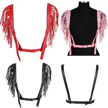 

Tassel Belt Harness Bra Leather Crop Top Punk Boho Style Sexy Lingerie Body Cage Suspender Adjust Festival Dance Women Fashion
