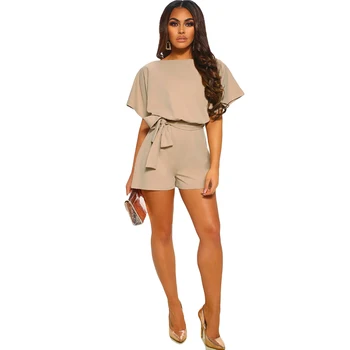 

2020 Sexy Women Round Neck Bodycon Rompers Jumpsuit Belt Bodysuit Shorts Bodysuit Leotardshort Sleeve Pure Bodysuit