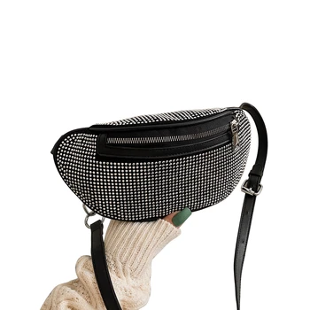 

Women Diamond-encrusted Waist Pack Adjustable Dumpling Shaped Waist Bag Wild Style Zipper Crossbody