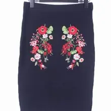 Испанская однотонная трикотажная юбка с вышивкой DESIGUAL, мягкая эластичная облегающая бедра юбка