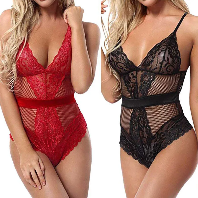 

Top Fashion New Lace Mesh Hollow Sexy Jumpsuit European And American Bodysiuts S M L XL XXL