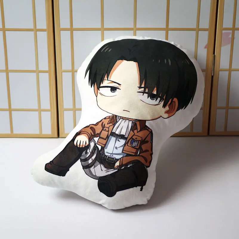 

Attack on Titan pillow toy Anime Levi Ackerman short plush stuffed doll double sided pillowcase 48cm for gift