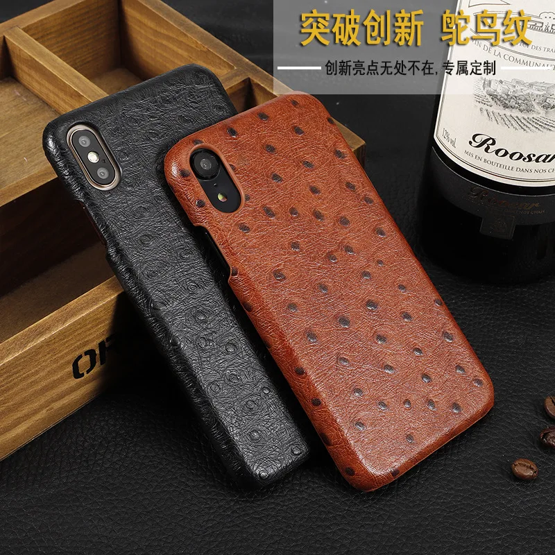 Новинка для iPhone 7 8 Plus X XR XS MAX настоящая воловья задняя крышка из натуральной кожи коровья кожа чехол для телефона страусиное зерно