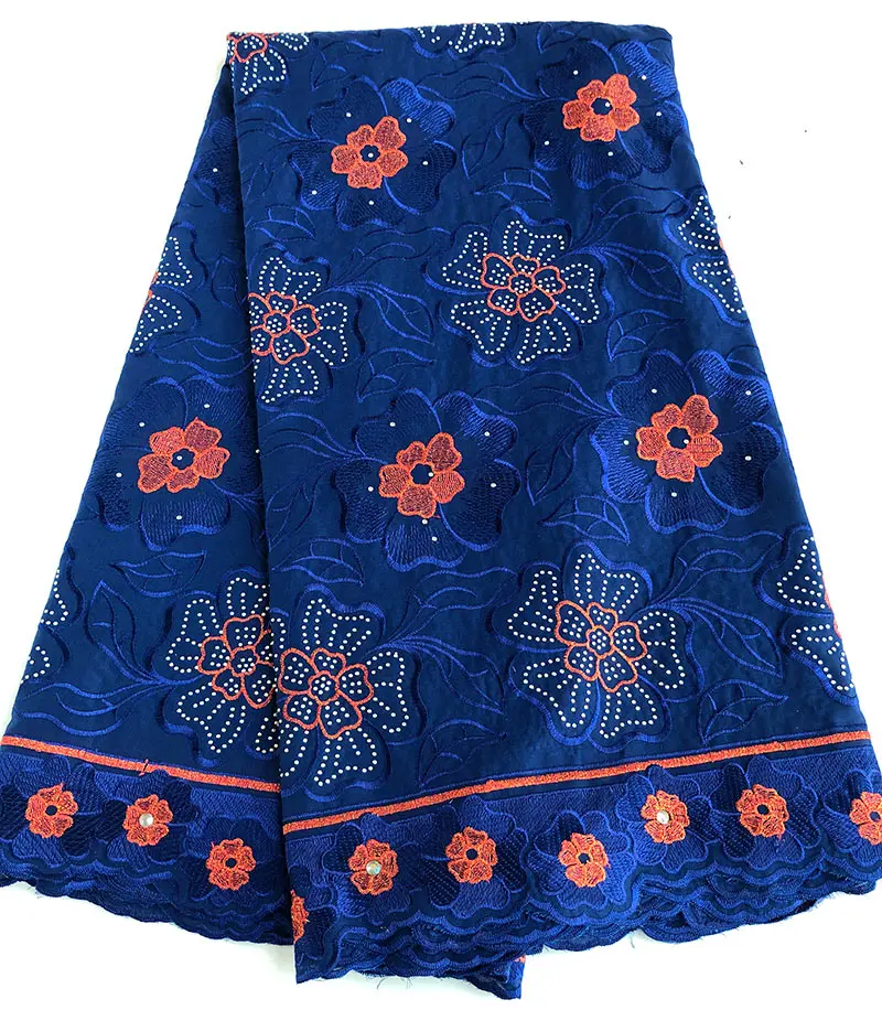 Blue Orange 5 ярдов мягкая африканская швейцарская вуаль кружевная ткань в нигерийском стиле Гана швейная одежда с камнями высокого качества - Цвет: Blue Orange