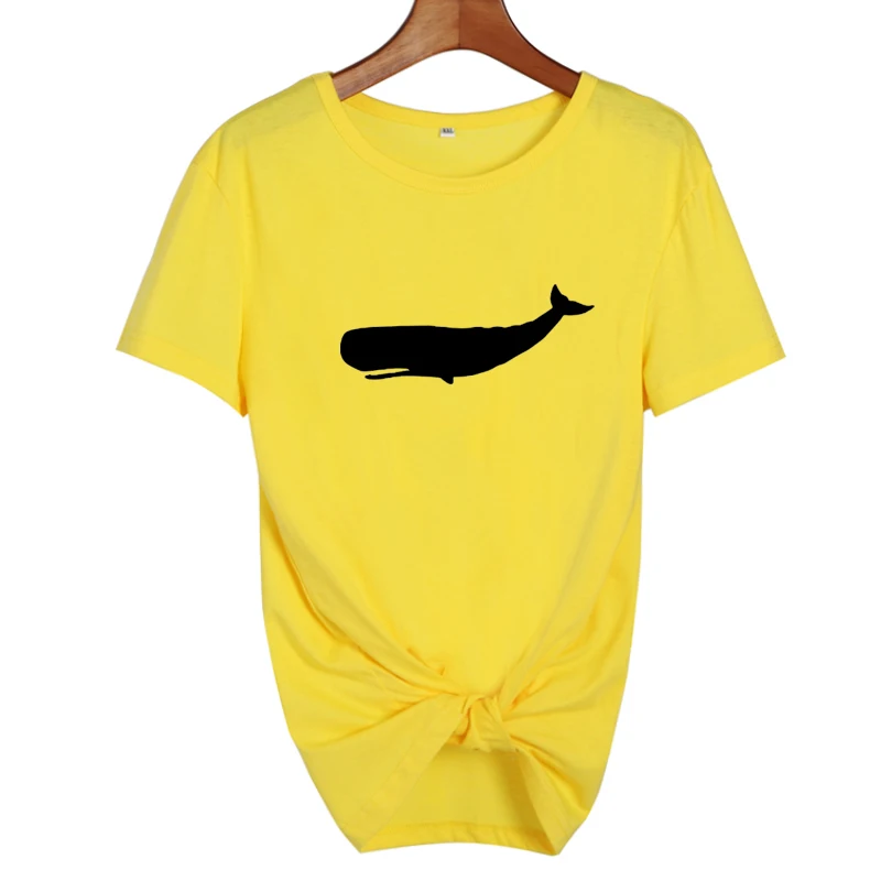 yellow-black Футболка с рисунком Кита Моби Дик, женские футболки с милым принтом, женские топы с океанским животным, Harajuku, Повседневная футболка для женщин - Цвет: yellow-black