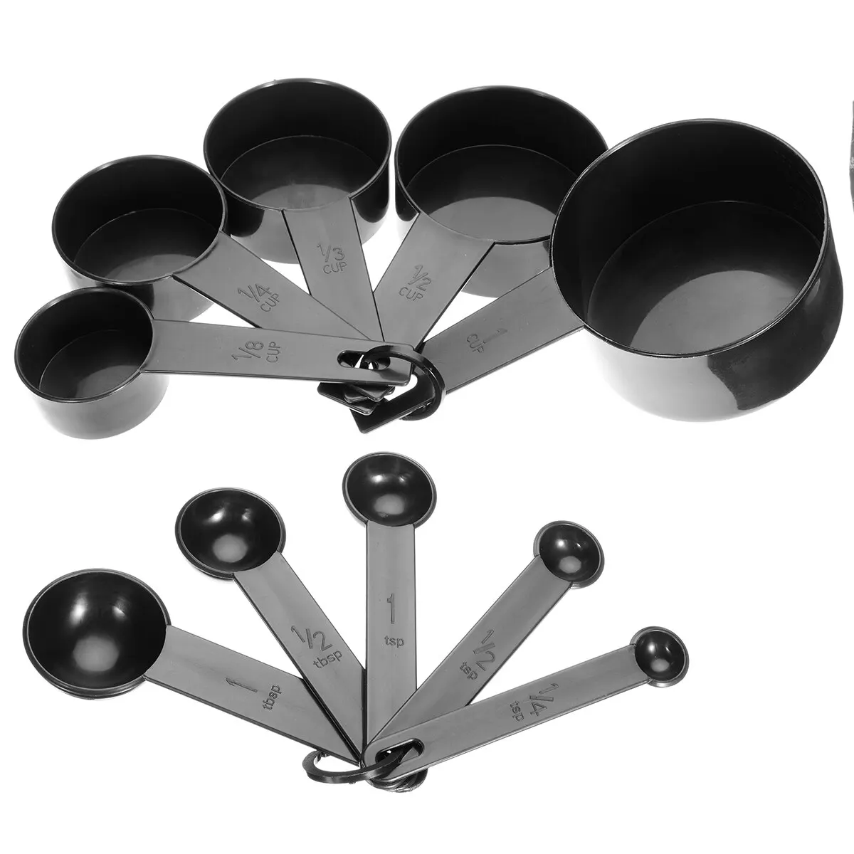 Quality Plastic Measuring Cups Kitchen Measuring Spoons Set Practical 10 Sizes Black New Kitchen Measuring Tool Set 0.6-250ml